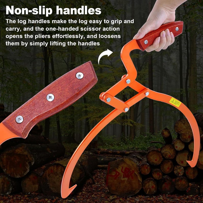 Meyoppm 13 Inch Orange Log Tongs, Claw Skidding Tong Logging Skidding Tongs with Non Slip Grip, Log Lifting Tools for Handling, Dragging & Carrying Tool - Image 5